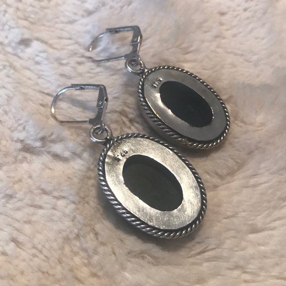 Silver (stamped 925) semi-precious stone earrings - Picture 3 of 4